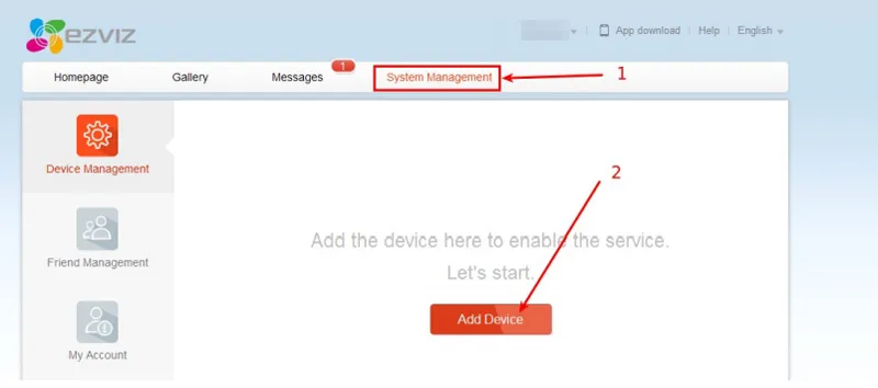Добавить камеру на сервисе EZVIZ